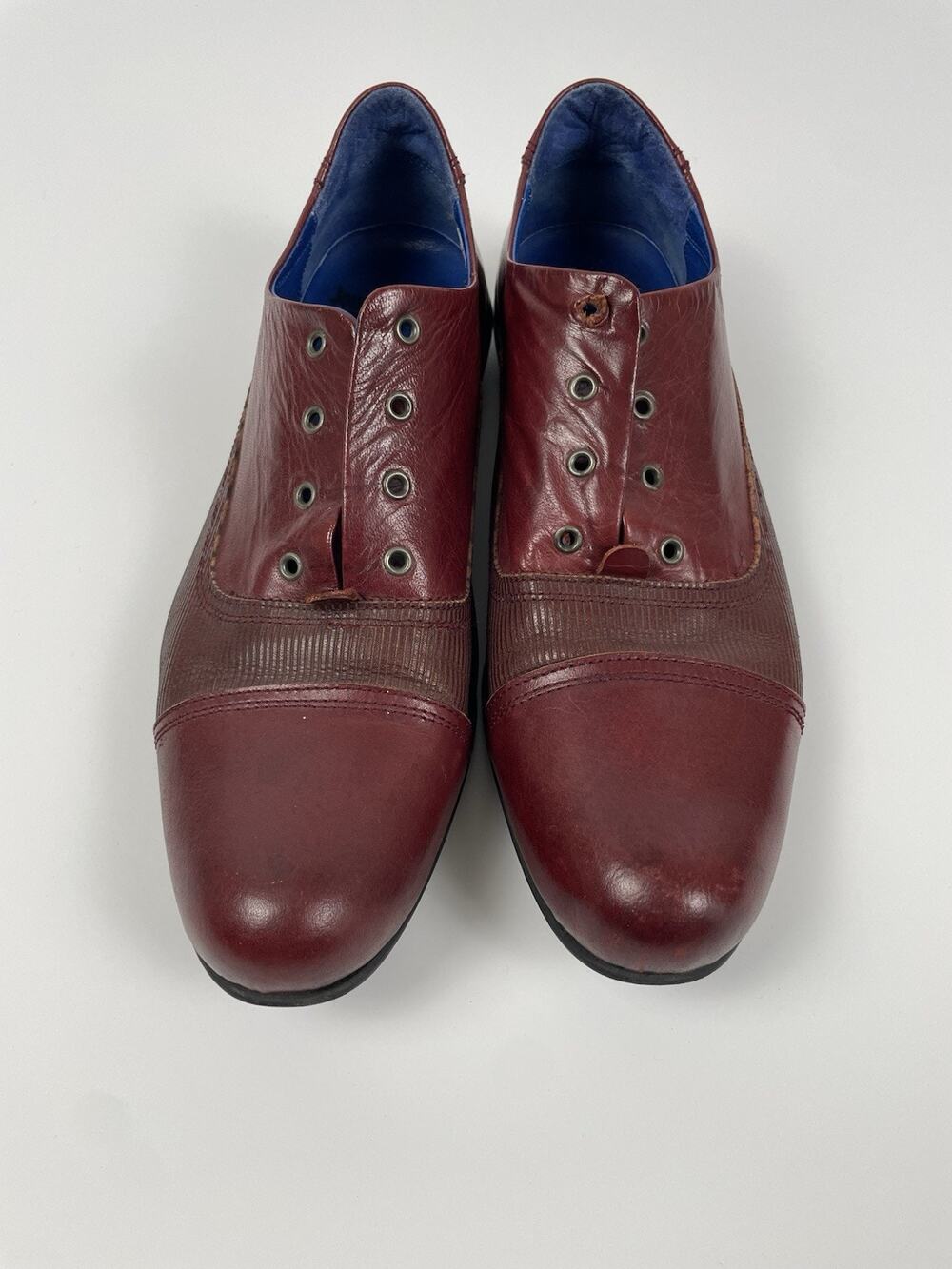RARE! John Fluevog Men's 10 Jetstream Red Leather w/ Blue Interior Lace Up READ